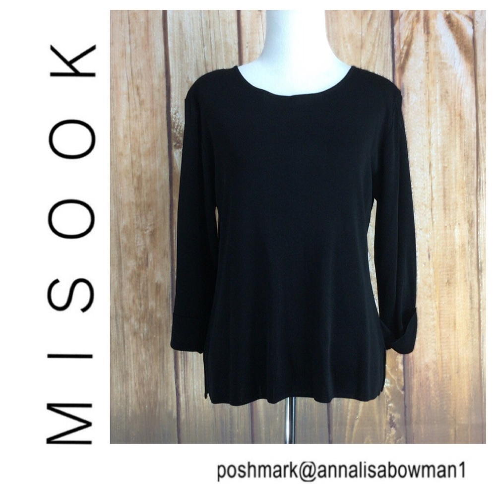 🐞MISOOK Small Petite Black 3/4 Sleeve Pullover